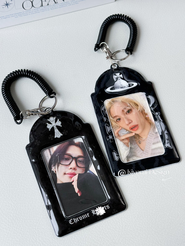 Kpop Black Photocard Holder | Gothic Cross & Orb Design | Fanmade ID Card Case for Kpop Fans