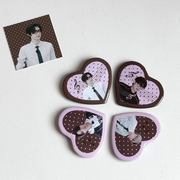 Enhypen inspired Heart-Shaped Polka Dot Badge - Fanmade Brown & Pink Pin